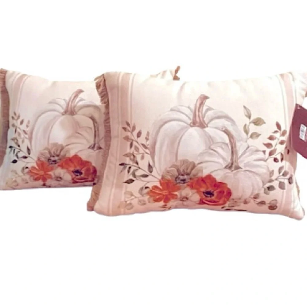 🆕- SET OF 2- White Pumpkin Harvest Pillow Size: 10